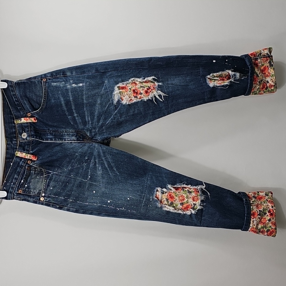 Levi's Distressed Blue Jeans with Floral Accents